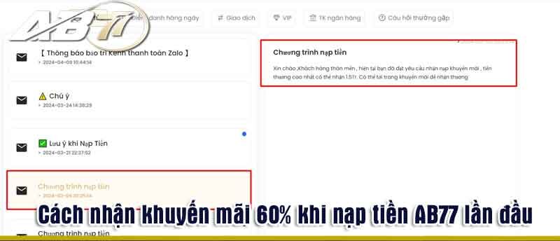 Các Chương Trình Khuyến Mãi Khi nạp tiền ab77