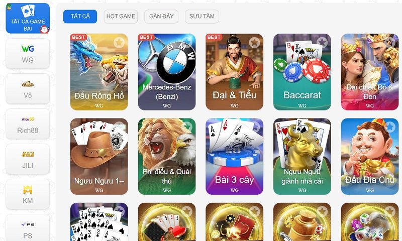 Các tựa game trong sảnh game bài tại 78win